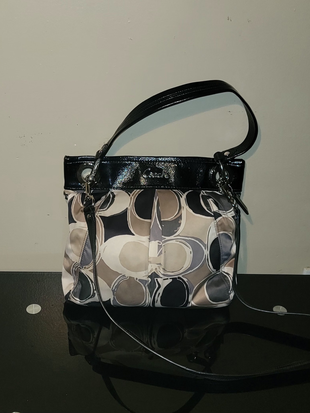 Coach Signature Sateen Scarf Pattern  Neutral Tone  Double Strap Shoulder Bag